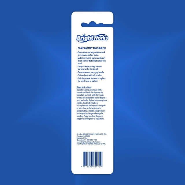 Alt view image 7 of 7 - Sonic Battery Powered Toothbrush (2-Pack) (Blue/Purple) | Soft Multi-Level Bristles for Whole Mouth, Vibrating Bristles Deep Clean, with Whitening Pads and Tongue Cleaner