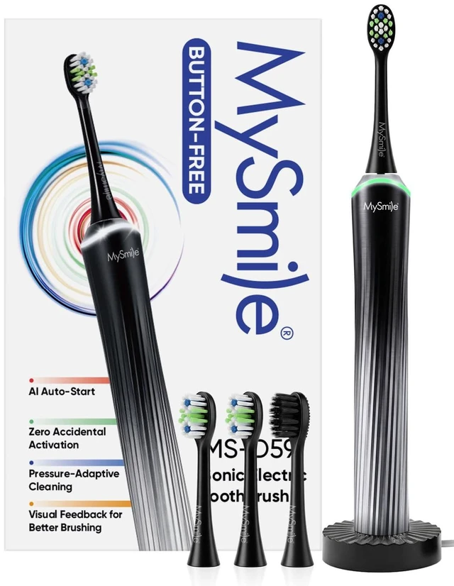 Main image of MS-D59 Button-Free Pressure Sensor Electric Toothbrush for Adults | Rechargeable Sonic Tooth Brushes Travel w/ Visual Light, 3 Heads & a Charging Pad, Plaque Removal & Gum Care, Glacier Noir