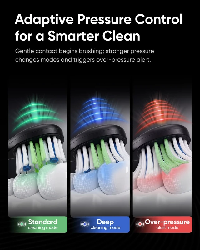 Alt view image 3 of 7 - MS-D59 Button-Free Pressure Sensor Electric Toothbrush for Adults | Rechargeable Sonic Tooth Brushes Travel w/ Visual Light, 3 Heads & a Charging Pad, Plaque Removal & Gum Care, Glacier Noir