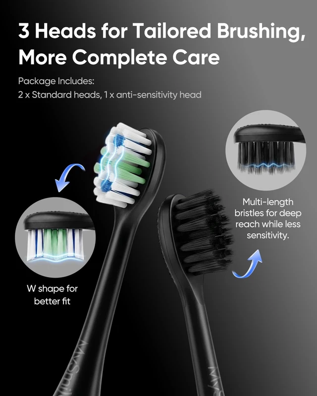 Alt view image 7 of 7 - MS-D59 Button-Free Pressure Sensor Electric Toothbrush for Adults | Rechargeable Sonic Tooth Brushes Travel w/ Visual Light, 3 Heads & a Charging Pad, Plaque Removal & Gum Care, Glacier Noir