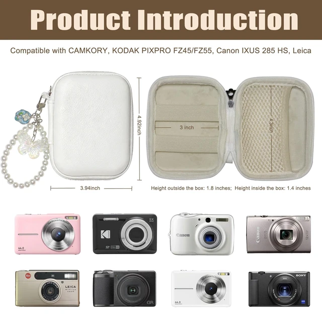 Alt view image 3 of 7 - Digital Camera Case Small,Compatible with KODAK PIXPRO FZ45 FZ55 case White | canon powershot elph 360 case,CAMKORY DC403,Hard EVA Travel Carry Cute Case Bag,Hard Shell Camera Pouch with Mesh Pocket