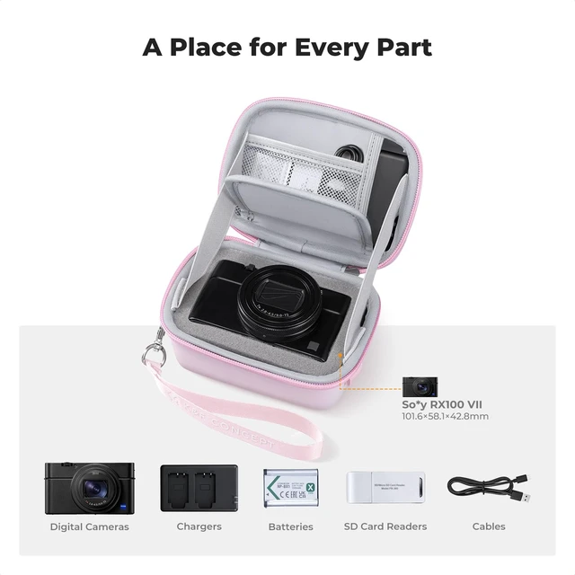 Alt view image 4 of 7 - Carrying Case for Digital Camera, Hard Shell Protective Case | Compatible with Ricoh GR III/GR IIIX/for Sony ZV-1 RX100/ for Canon G7X Mark III/G5X Mark II (Case Only),BE02