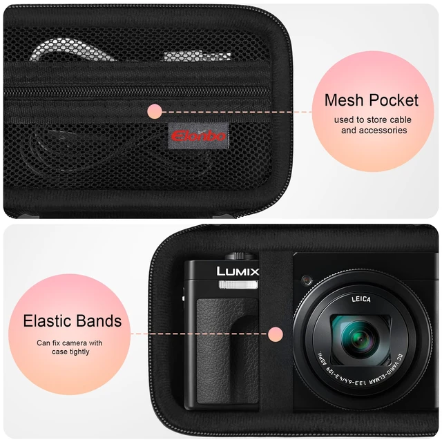 Alt view image 3 of 7 - Case for Panasonic LUMIX ZS99/ TZ99/ ZS80/ ZS70/ ZS300/ ZS200/ ZS100 | Panasonic LUMIX ZS99/ TZ99 Point and Shoot Camera Carrying Case, Hard Travel Protective Bag, Pocket fits Accessories, Black