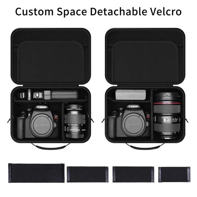 Alt view image 2 of 6 - Hard Shell Camera Case Compatible with Canon EOS Rebel T7/R50/R100 and More DSLR & Mirrorless Cameras Portable Travel Bag with Adjustable Dividers, Mesh Pocket & Shoulder Strap (Grey)