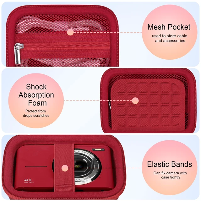 Alt view image 3 of 7 - Carrying Case for Digital Camera 4K/8K Portable Small Compact Camera | Camera Hard Bag, with Mesh Pocket Wrist Strap, for Vlogging Travel Protective Storage, Compatible With Most Compact Camera