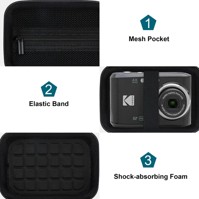Alt view image 5 of 7 - Carrying Case for Kodak PIXPRO FZ55/ FZ45 16MP Digital Camera, Black | For Kodak FZ45/ FZ55/ FZ53/ FZ43 Compact Camera Bag, Mesh Pocket fit Cable, Case Only