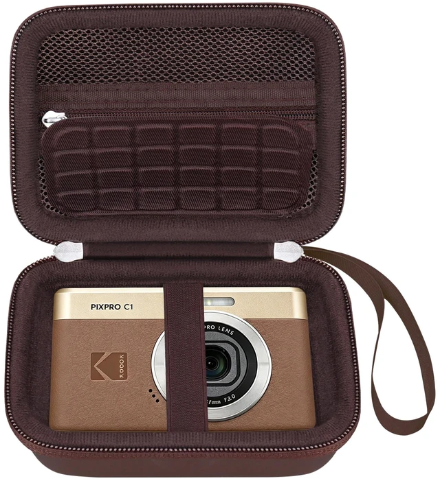Main image of Camera Carrying Case for KODAK PIXPRO C1 Digital Camera, Brown | KODAK PIXPRO C1 Compact Digital Camera Hard Bag, with Mesh Pocket Wrist Strap Zipper, for Vlogging Travel Protective Storage