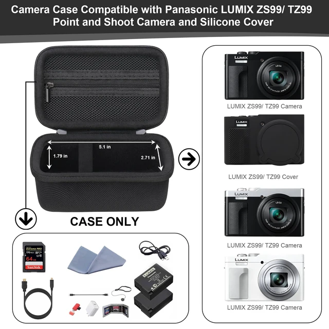 Alt view image 3 of 7 - Case for Panasonic LUMIX ZS99/ TZ99/ ZS300 Digital Camera, Black | for LX10/ ZS80/ ZS100/ ZS70/ ZS200 Point and Shoot Camera, Hard Carrying Case Protective Travel Bag, Portable Wriststrap