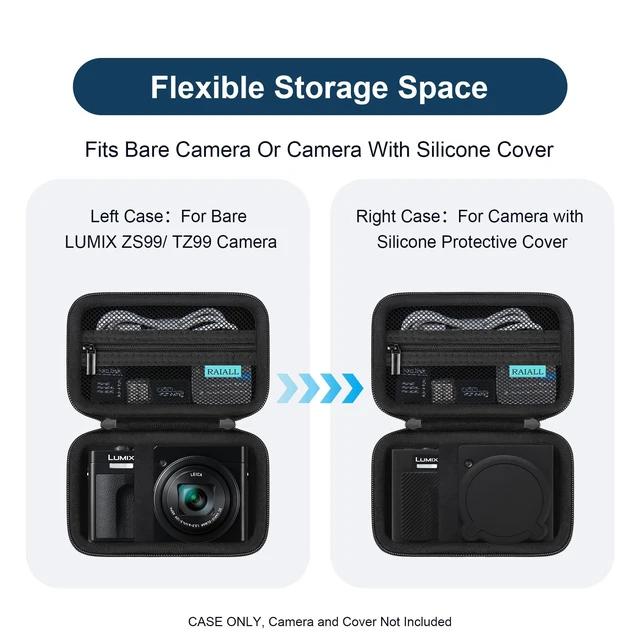 Alt view image 4 of 7 - Case for Panasonic LUMIX ZS99/ TZ99/ ZS300 Digital Camera, Black | for LX10/ ZS80/ ZS100/ ZS70/ ZS200 Point and Shoot Camera, Hard Carrying Case Protective Travel Bag, Portable Wriststrap