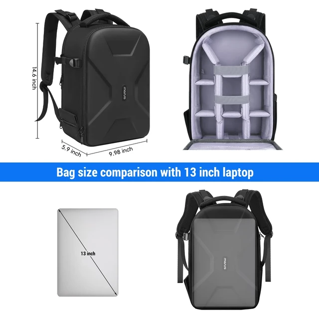 Alt view image 4 of 7 - Camera Backpack, DSLR/SLR/Mirrorless Photography Camera Bag | Waterproof Hardshell Bag with Insert&Tripod Holder&Laptop Compartment Compatible with Canon/Nikon/Sony, Black
