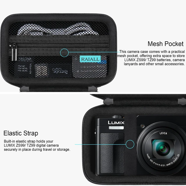 Alt view image 5 of 7 - Case for Panasonic LUMIX ZS99/ TZ99/ ZS300 Digital Camera, Black | for LX10/ ZS80/ ZS100/ ZS70/ ZS200 Point and Shoot Camera, Hard Carrying Case Protective Travel Bag, Portable Wriststrap