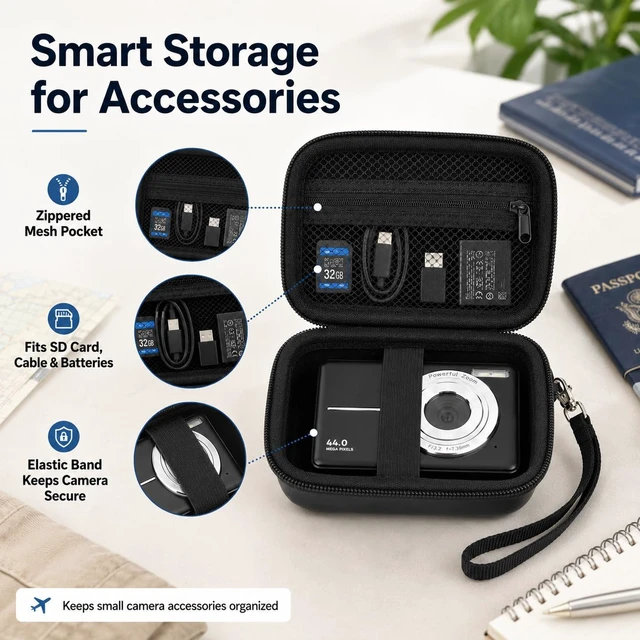 Alt view image 3 of 7 - Digital Camera Case for Kodak PIXPRO FZ55/FZ45/for CAMKORY | for Duluvulu 4K,for Canon PowerShot ELPH,forVAHOIALD,for Sony,for Lecran,for VAHOIALD,Holds Cable,Cards, Case only Fullblack