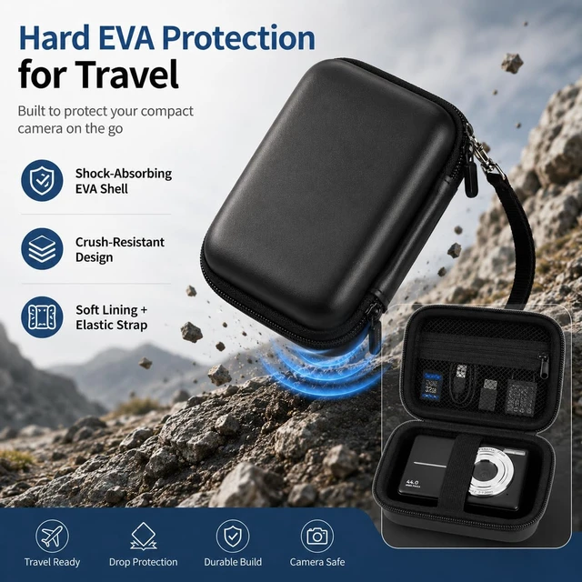 Alt view image 4 of 7 - Digital Camera Case for Kodak PIXPRO FZ55/FZ45/for CAMKORY | for Duluvulu 4K,for Canon PowerShot ELPH,forVAHOIALD,for Sony,for Lecran,for VAHOIALD,Holds Cable,Cards, Case only Fullblack