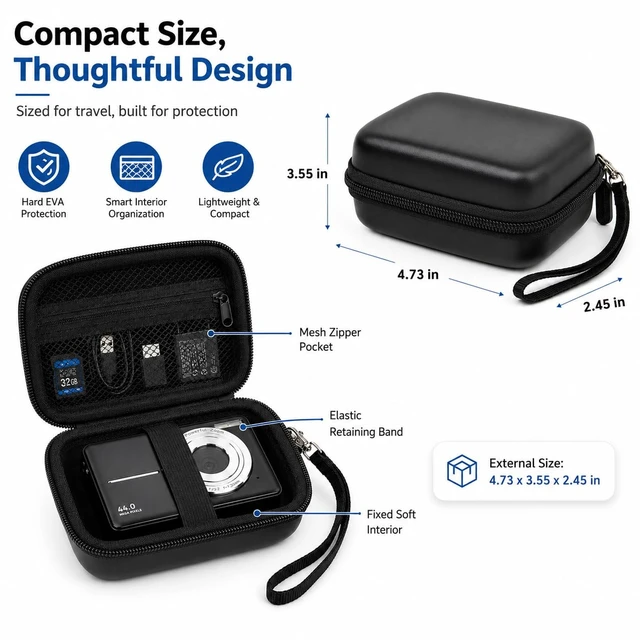 Alt view image 6 of 7 - Digital Camera Case for Kodak PIXPRO FZ55/FZ45/for CAMKORY | for Duluvulu 4K,for Canon PowerShot ELPH,forVAHOIALD,for Sony,for Lecran,for VAHOIALD,Holds Cable,Cards, Case only Fullblack