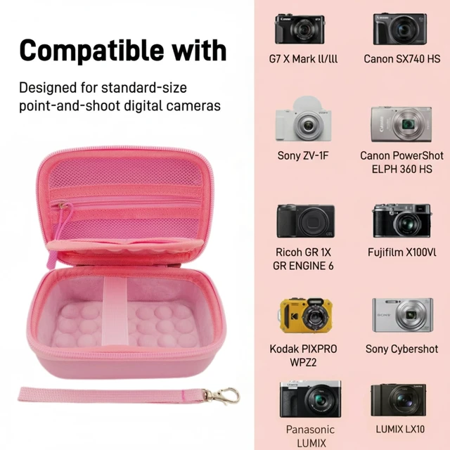 Alt view image 2 of 7 - Camera Case for Canon G7X Mark III/II, Cybershot, SX740 HS | Hard Shell Case fits PowerShot, Sony Cyber-shot, Ricoh GR and Kodak Pixpro with Partition Storage for SD Card AccessoryPink