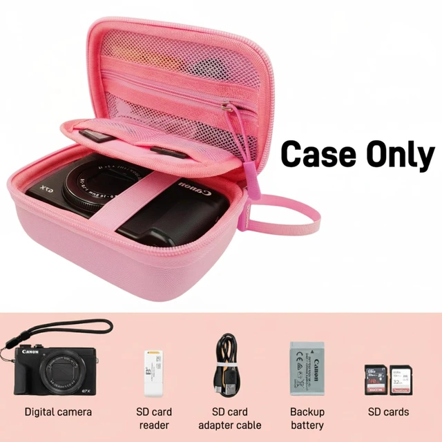 Alt view image 4 of 7 - Camera Case for Canon G7X Mark III/II, Cybershot, SX740 HS | Hard Shell Case fits PowerShot, Sony Cyber-shot, Ricoh GR and Kodak Pixpro with Partition Storage for SD Card AccessoryPink