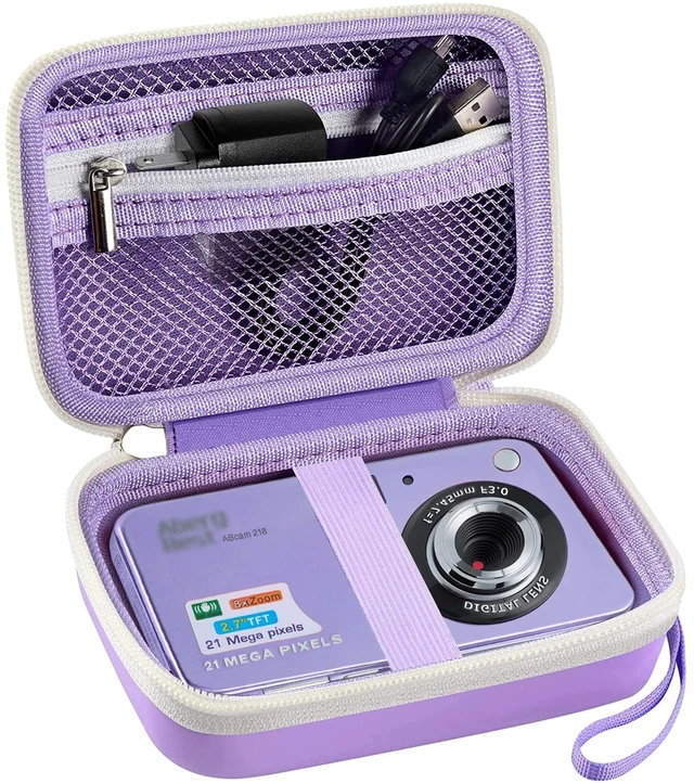 Main image of Hard Digital Camera Case for YISENCE 4K Underwater Camera, Purple | Hard EVA, Travel Storage for CAMKORY /for VAHOIALD /for Kodak Pixpro Camera, Accessory Mesh Pocket, Wrist Strap, Case Only