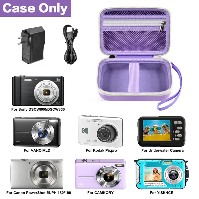 Alt view image 2 of 7 - Hard Digital Camera Case for YISENCE 4K Underwater Camera, Purple | Hard EVA, Travel Storage for CAMKORY /for VAHOIALD /for Kodak Pixpro Camera, Accessory Mesh Pocket, Wrist Strap, Case Only