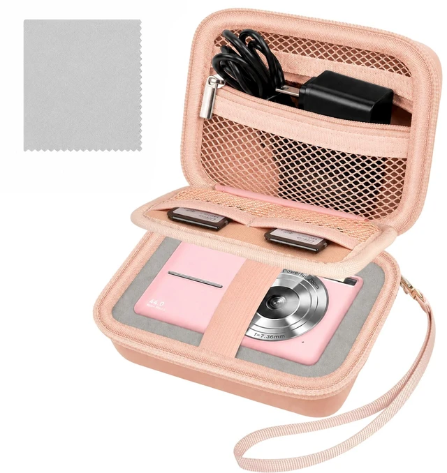 Main image of Camera Case for Kodak PIXPRO FZ55/FZ45/ for CAMKORY, Tiffany Pink | Hard EVA Shell, Padded Divider and 2 SD Card Slots Organize a Compact Camera, Charger and Cable for Travel. Case Only.