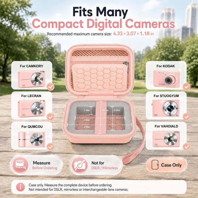 Alt view image 2 of 7 - Camera Case for Kodak PIXPRO FZ55/FZ45/ for CAMKORY, Tiffany Pink | Hard EVA Shell, Padded Divider and 2 SD Card Slots Organize a Compact Camera, Charger and Cable for Travel. Case Only.