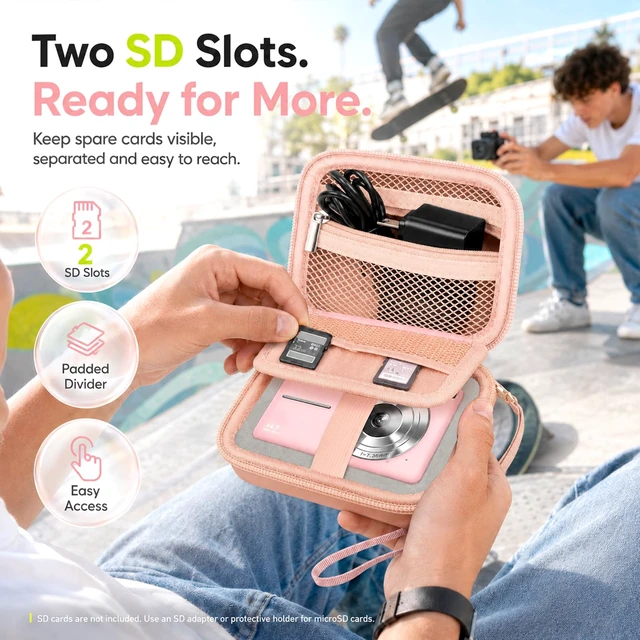 Alt view image 4 of 7 - Camera Case for Kodak PIXPRO FZ55/FZ45/ for CAMKORY, Tiffany Pink | Hard EVA Shell, Padded Divider and 2 SD Card Slots Organize a Compact Camera, Charger and Cable for Travel. Case Only.