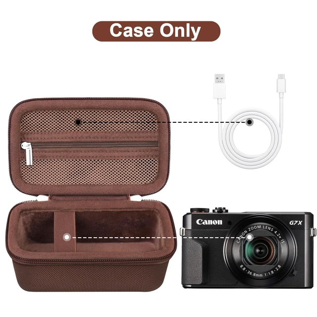 Alt view image 2 of 7 - Case for Canon PowerShot G7X Mark III/ G7X Mark II Digital Camera | For SX740/ SX730 Digital Camera Bag, Mesh Pocket fits USB Cable, Batteries, Brown (Case Only)