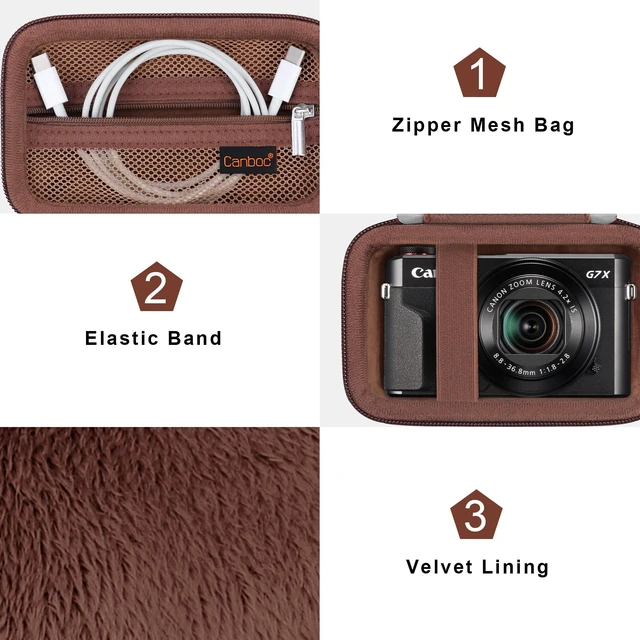 Alt view image 6 of 7 - Case for Canon PowerShot G7X Mark III/ G7X Mark II Digital Camera | For SX740/ SX730 Digital Camera Bag, Mesh Pocket fits USB Cable, Batteries, Brown (Case Only)