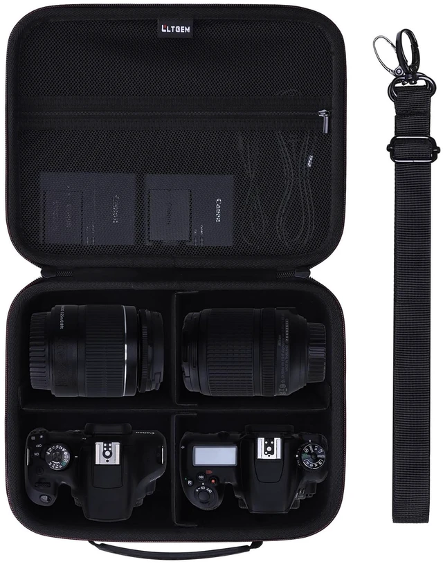 Main image of Medium Camera Case Bag for Canon/Sony/Nikon Camera and Multiple Lens Black | Hard Travel Carrying Case Bag for Canon/Sony/Nikon DSLR SLR Mirrorless Camera and Multiple Lens with 3 Dividers