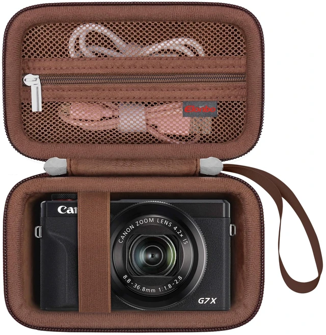 Main image of Camera Case for Canon PowerShot G7 X Mark III/ G7 X Mark II/ SX740 | Camera Carrying Case, Hard Bag, with Mesh Pocket Wrist Strap Double Zipper, for Vlogging, Travel Protective Storage, Brown