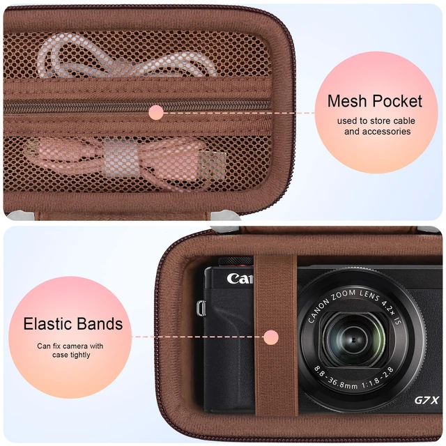 Alt view image 3 of 7 - Camera Case for Canon PowerShot G7 X Mark III/ G7 X Mark II/ SX740 | Camera Carrying Case, Hard Bag, with Mesh Pocket Wrist Strap Double Zipper, for Vlogging, Travel Protective Storage, Brown