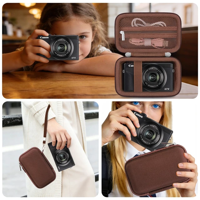 Alt view image 7 of 7 - Camera Case for Canon PowerShot G7 X Mark III/ G7 X Mark II/ SX740 | Camera Carrying Case, Hard Bag, with Mesh Pocket Wrist Strap Double Zipper, for Vlogging, Travel Protective Storage, Brown