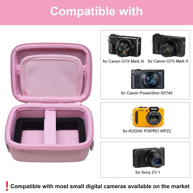 Alt view image 2 of 7 - Camera Case Bag Compatible with Canon PowerShot G7 X Mark III, Mark II, SX740 HS, Sony ZV-1, KODAK PIXPRO WPZ2 Digital 4K Vlogging Camera, Point and Shoot 4K Video Camera Bag, Pink (Case Only)
