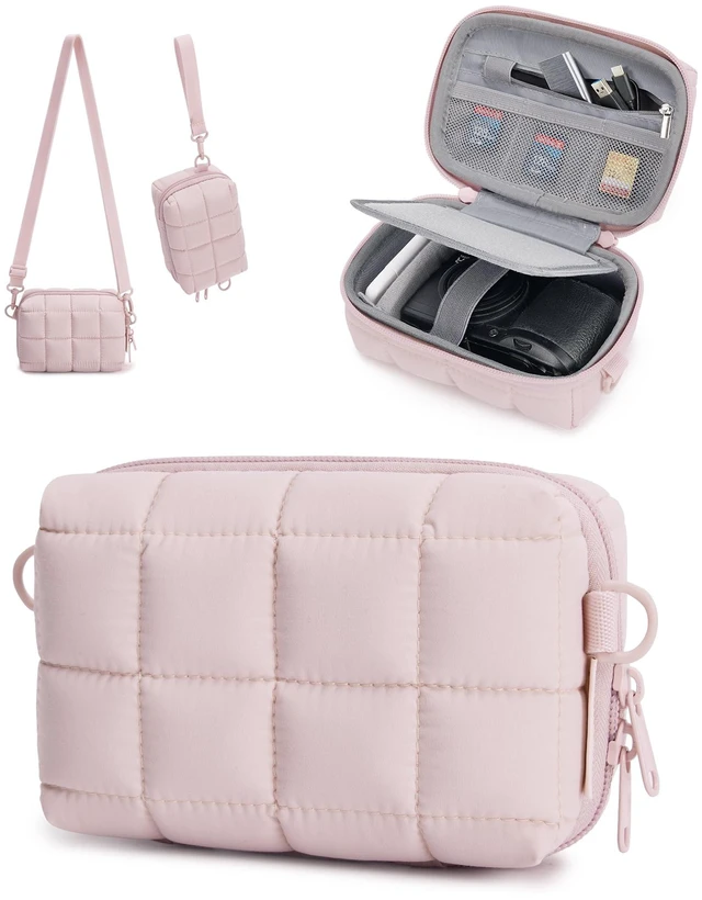 Main image of Small Puffy Digital Camera Case, Water-repellent, Pink | Camera Bag with 2 Carrying Ways for Canon PowerShot G7X Mark II/III/Sony DSCW800/DSCW830, Lightweight