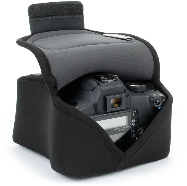 Main image of Camera Sleeve (Medium) for Compact SLRs Compatible with Canon EOS R100 Nikon Z30 Sony ZV-E10, and more - Padded Neoprene DSLR Case with Zipper Accessory Pocket & Belt Loop (Black)