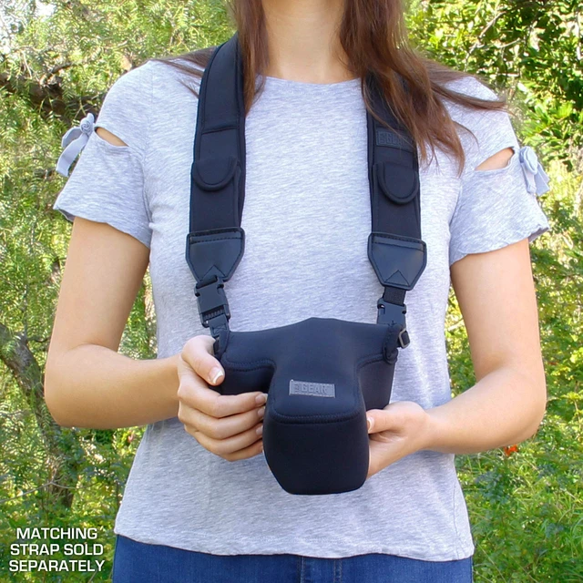 Alt view image 4 of 7 - Camera Sleeve (Medium) for Compact SLRs Compatible with Canon EOS R100 Nikon Z30 Sony ZV-E10, and more - Padded Neoprene DSLR Case with Zipper Accessory Pocket & Belt Loop (Black)