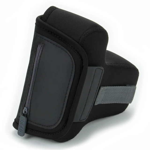 Alt view image 7 of 7 - Camera Sleeve (Medium) for Compact SLRs Compatible with Canon EOS R100 Nikon Z30 Sony ZV-E10, and more - Padded Neoprene DSLR Case with Zipper Accessory Pocket & Belt Loop (Black)