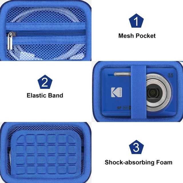 Alt view image 6 of 7 - Camera Case for KODAK PIXPRO FZ55/ FZ45/ FZ53 16MP Digital Camera | For FZ45/ FZ55 Vlogging Camera Bag, Zipper Mesh Pocket fit Cable, SD Card, Blue (Case Only)