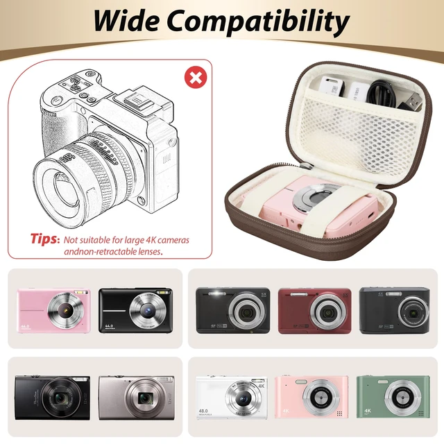 Alt view image 3 of 7 - Digital Camera Case for KODAK PIXPRO FZ55/FZ45, Case Only, Brown | Fits CAMKORY DC403 and Canon PowerShot ELPH 360 HS Compact Digital Cameras, Small Hard Shell Camera Pouch with Mesh Pocket