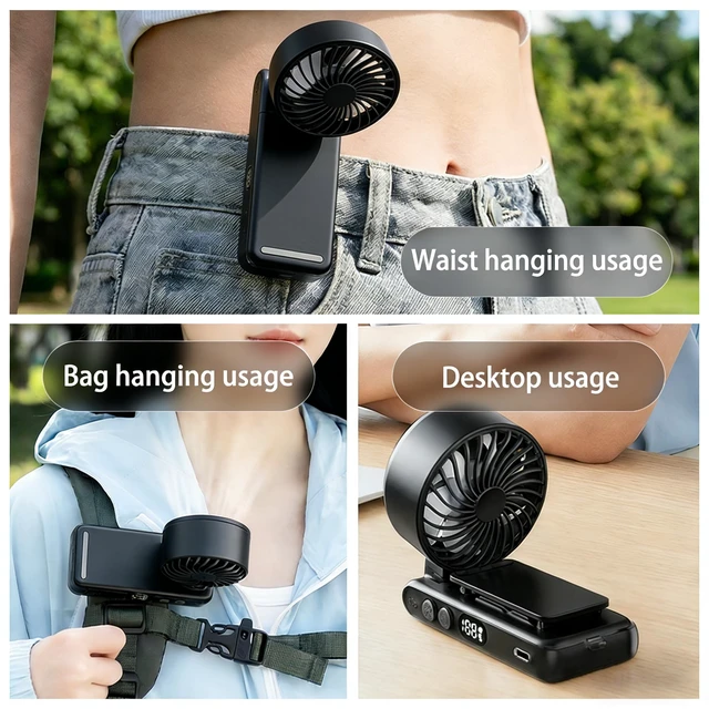 Alt view image 3 of 7 - Portable Handheld Turbo Fan with Ice Cooling, 8m/s High Speed Turbo Fan, 4-in-1 Hand/Neck/Desk/Waist Fan with Clip for Umbrella, Stroller, Office, Beach, Outdoor, Summer/Travel Essentials