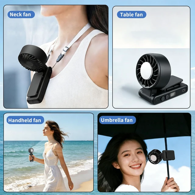 Alt view image 5 of 7 - Portable Handheld Turbo Fan with Ice Cooling, 8m/s High Speed Turbo Fan, 4-in-1 Hand/Neck/Desk/Waist Fan with Clip for Umbrella, Stroller, Office, Beach, Outdoor, Summer/Travel Essentials
