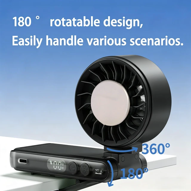 Alt view image 7 of 7 - Portable Handheld Turbo Fan with Ice Cooling, 8m/s High Speed Turbo Fan, 4-in-1 Hand/Neck/Desk/Waist Fan with Clip for Umbrella, Stroller, Office, Beach, Outdoor, Summer/Travel Essentials