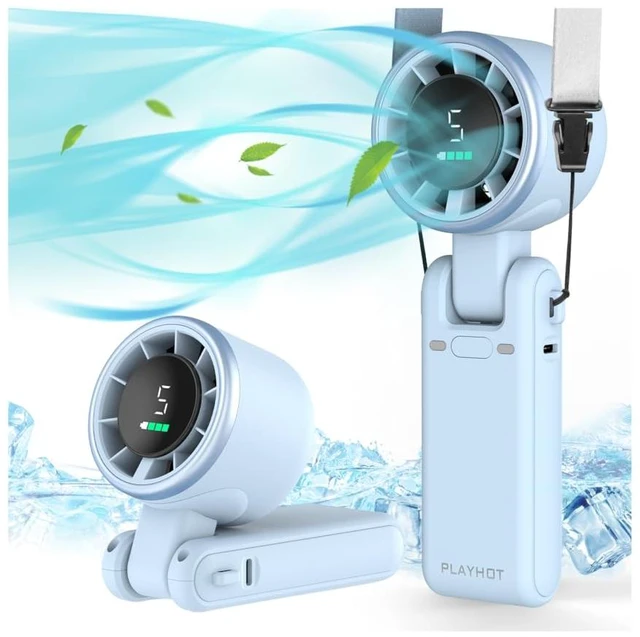 Main image of Portable Handheld Turbo Fan, Travel Essentials, Gifts for Women/Men | 5-Speed, Up to 12H, 10m/s Airflow, USB-C Rechargeable, LED Display, 3-in-1 Foldable Personal Fan for Cruise, Beach, Vacation