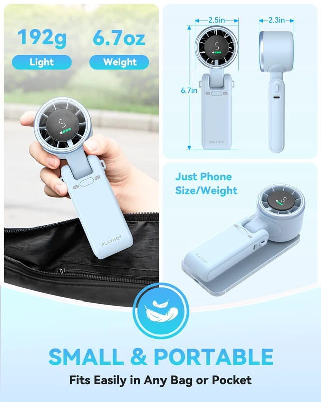Alt view image 6 of 7 - Portable Handheld Turbo Fan, Travel Essentials, Gifts for Women/Men | 5-Speed, Up to 12H, 10m/s Airflow, USB-C Rechargeable, LED Display, 3-in-1 Foldable Personal Fan for Cruise, Beach, Vacation