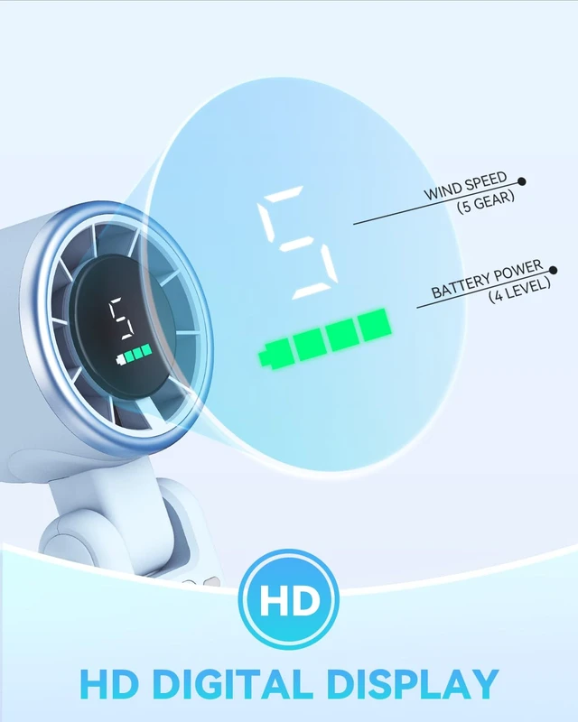 Alt view image 7 of 7 - Portable Handheld Turbo Fan, Travel Essentials, Gifts for Women/Men | 5-Speed, Up to 12H, 10m/s Airflow, USB-C Rechargeable, LED Display, 3-in-1 Foldable Personal Fan for Cruise, Beach, Vacation