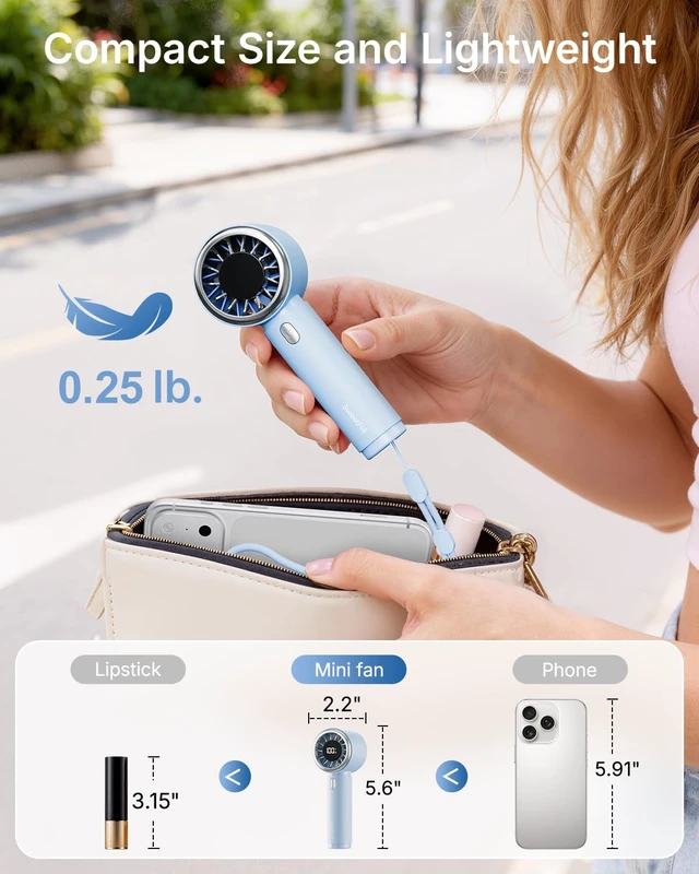 Alt view image 4 of 6 - Portable Handheld Fan, Mini Rechargeable Personal Hand Fan | Strong Airflow, Up to 12H, Pocket-Sized, 5 Speeds, Quiet Cooling Travel Essentials, Cute Gifts for Women, Girls, Lash, Makeup