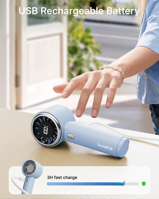 Alt view image 5 of 6 - Portable Handheld Fan, Mini Rechargeable Personal Hand Fan | Strong Airflow, Up to 12H, Pocket-Sized, 5 Speeds, Quiet Cooling Travel Essentials, Cute Gifts for Women, Girls, Lash, Makeup