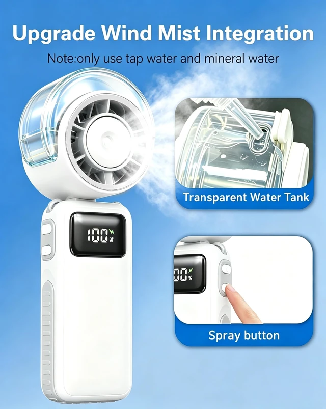 Alt view image 3 of 7 - Portable Handheld Turbo Mist Cooling Fan-Mini Water Spray 20H/Rechargeable