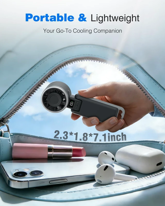 Alt view image 5 of 7 - Portable Handheld Turbo Fan, Travel Essentials, Gifts for Women/Men | 100 Speeds, 12H Max, 10m/s Airflow, USB-C Rechargeable, LED Display, 3-in-1 Foldable Personal Fan for Cruise, Beach, Vacation