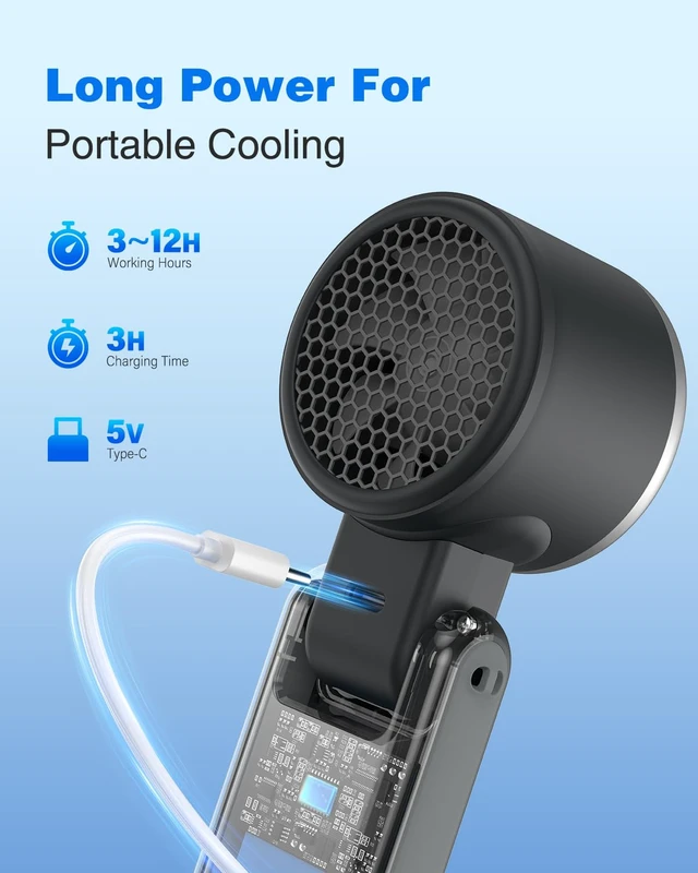 Alt view image 6 of 7 - Portable Handheld Turbo Fan, Travel Essentials, Gifts for Women/Men | 100 Speeds, 12H Max, 10m/s Airflow, USB-C Rechargeable, LED Display, 3-in-1 Foldable Personal Fan for Cruise, Beach, Vacation