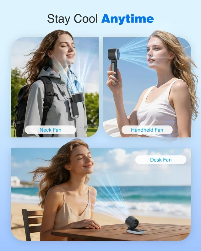 Alt view image 4 of 7 - Portable Handheld Turbo Fan, Travel Essentials, Gifts for Women/Men | 100 Speeds, 12H Max, 10m/s Airflow, USB-C Rechargeable, LED Display, 3-in-1 Foldable Personal Fan for Cruise, Beach, Vacation